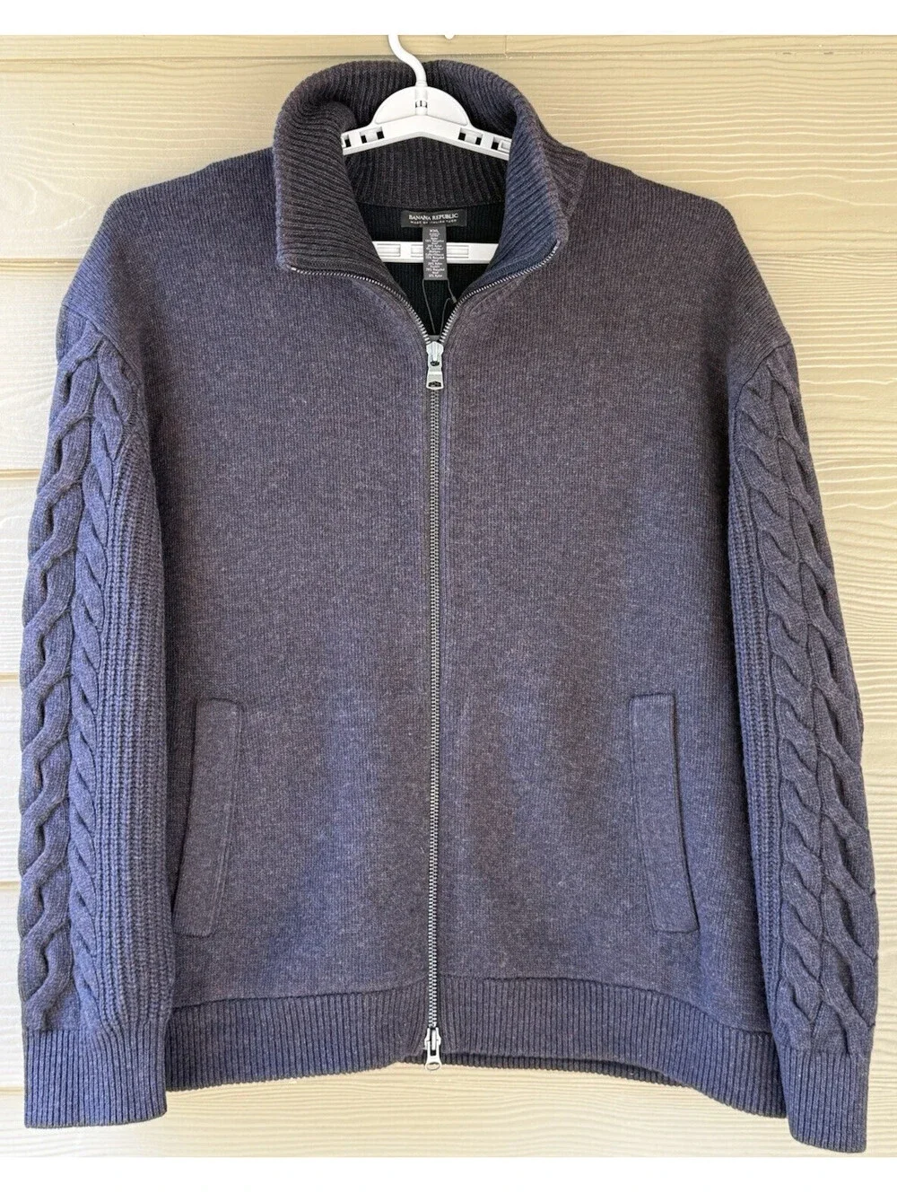 Banana Republic Men's XXL Brown Italian Wool Blend Full Zip Sweater Knit Jacket